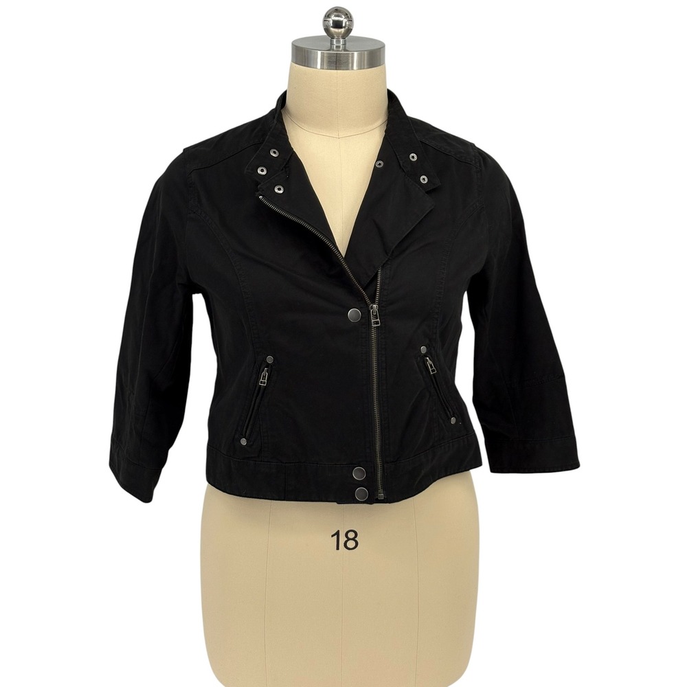 Relativity Moto Jacket Black 100% Cotton Asymmetrical Zip XL